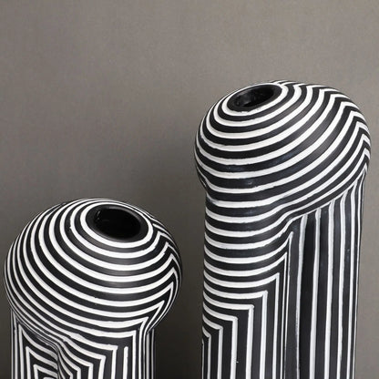 Monochrome Muse Striped Abstract Resin Vase
