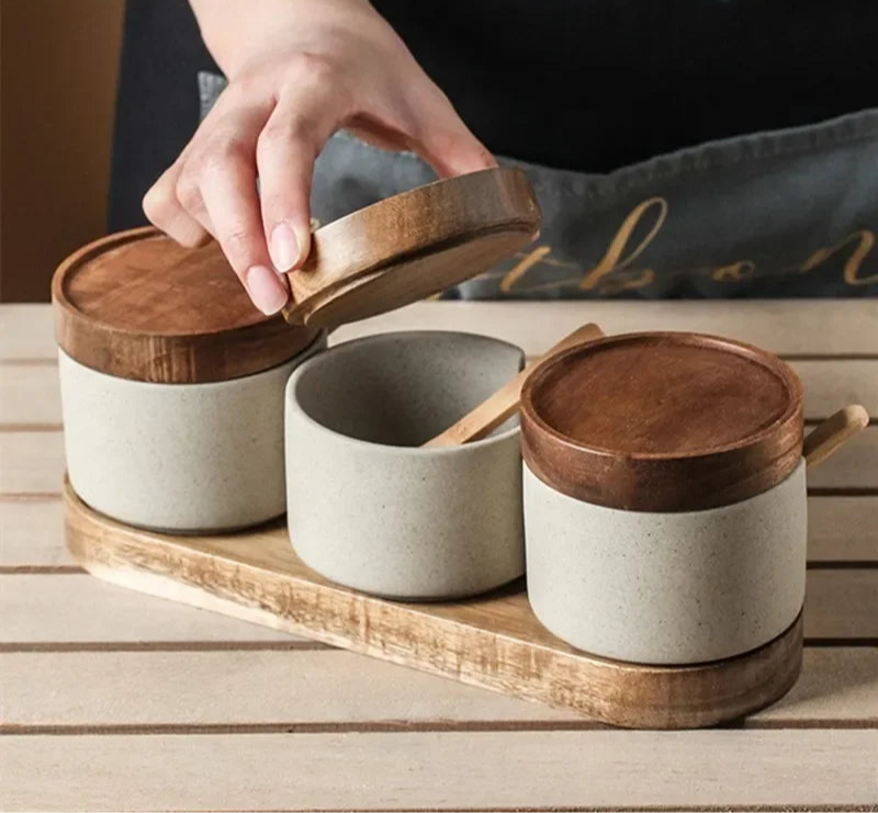 Japanese Ceramic Spice Jar & Condiment Set