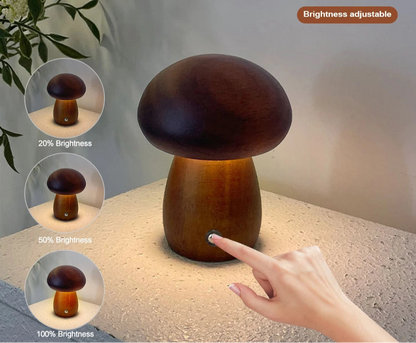 NuaGlow  Wooden Mushroom Nightlight with Touch Dimming (Rechargeable)