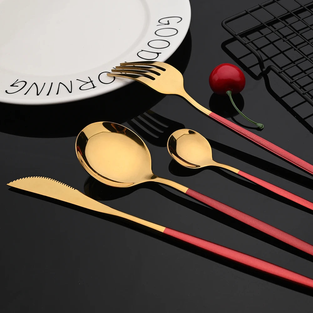 LuxeTone 30 Piece Colourful Stainless Steel Cutlery Set