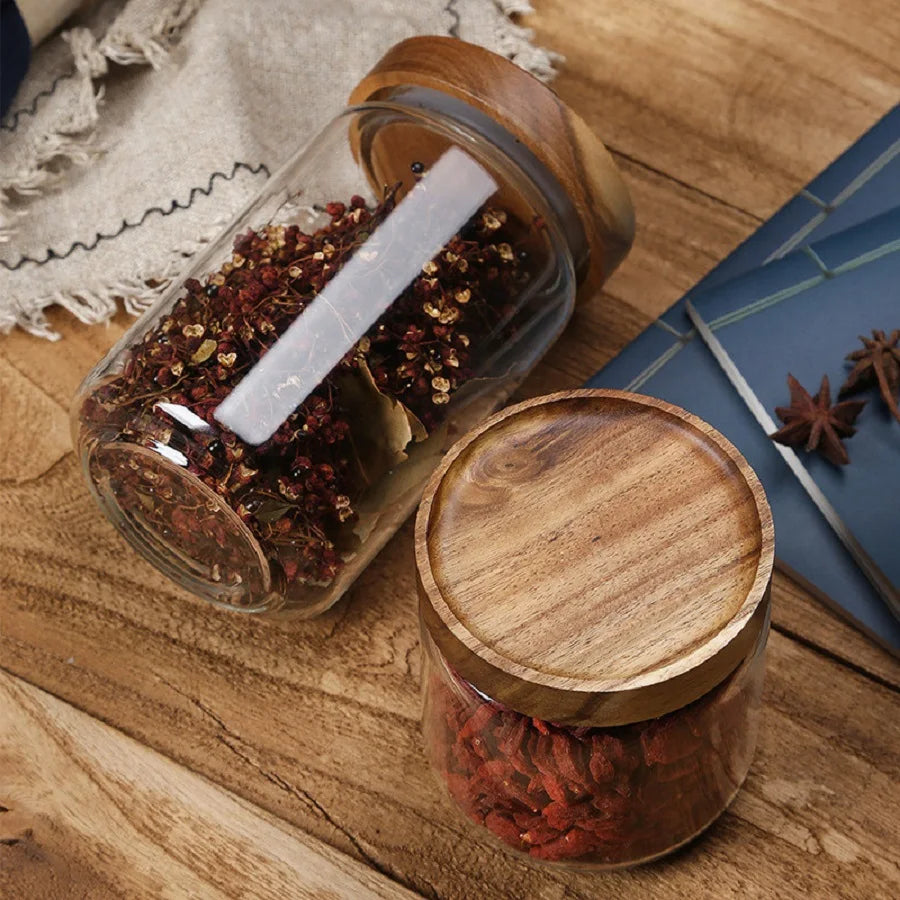 Glass Storage Jar with Airtight Wooden Lid