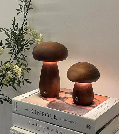 NuaGlow  Wooden Mushroom Nightlight with Touch Dimming (Rechargeable)