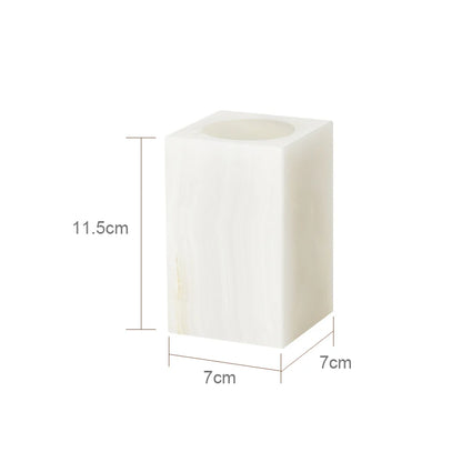 SereneStone Collection Natural White Onyx Marble Bathroom Set items with Gold and Silver Accents