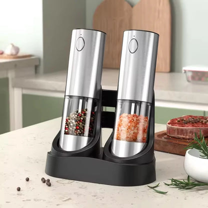 Luxe Electric Seasoning Set – Sleek Salt & Pepper Grinders with Charging Base