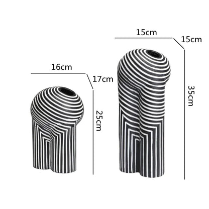 Monochrome Muse Striped Abstract Resin Vase