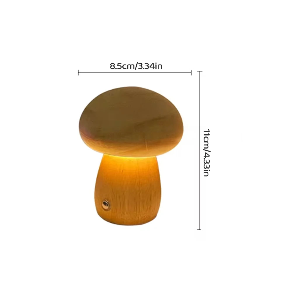 NuaGlow  Wooden Mushroom Nightlight with Touch Dimming (Rechargeable)