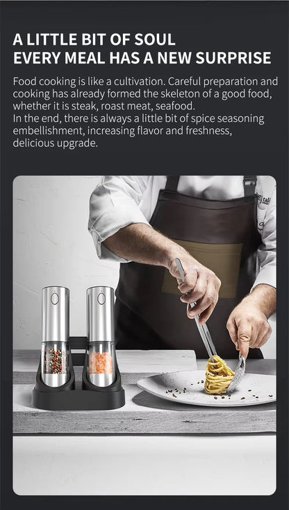 Luxe Electric Seasoning Set – Sleek Salt & Pepper Grinders with Charging Base