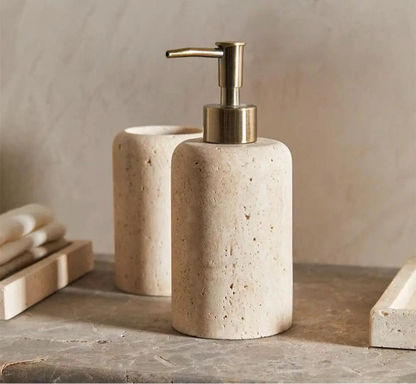 SoleilStone Natural Travertine Soap & Lotion Dispenser with Gold Pump