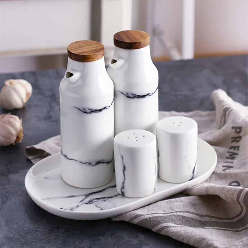 Nordic Marble Effect  Stylish Ceramic  Salt & Pepper Containers