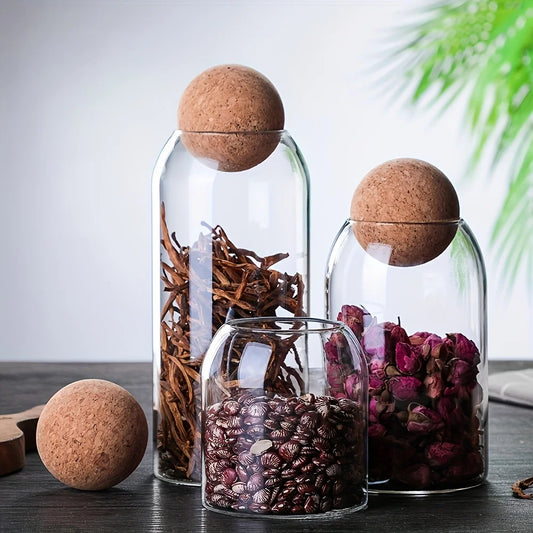 Orbica Trio – Decorative Glass Jar Set with Round Cork Tops