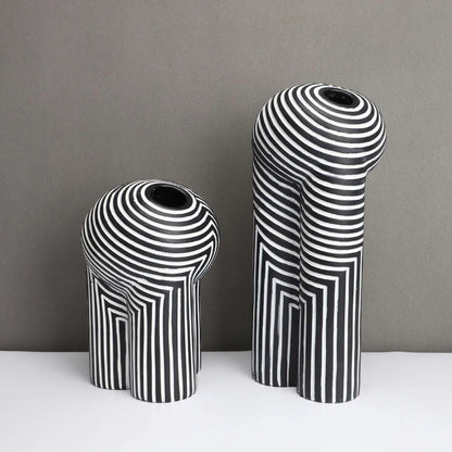 Monochrome Muse Striped Abstract Resin Vase