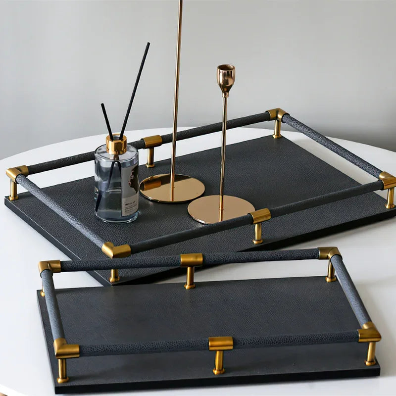FjordForm  Nordic Leather Handle Tray for Serving  & Home Organisation