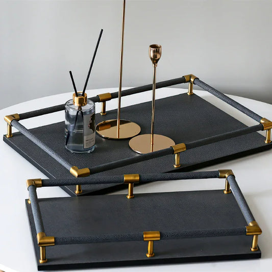 FjordForm  Nordic Leather Handle Tray for Serving  & Home Organisation
