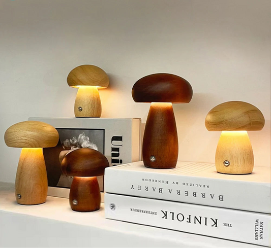 NuaGlow  Wooden Mushroom Nightlight with Touch Dimming (Rechargeable)