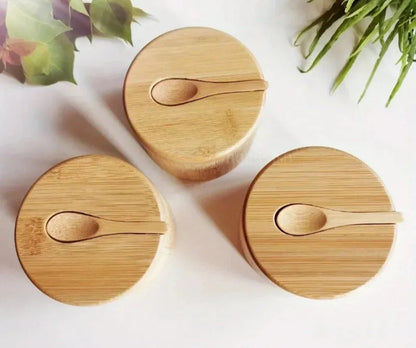 Bamboo Condiment Bowl & Storage Pot with magnetic Lid