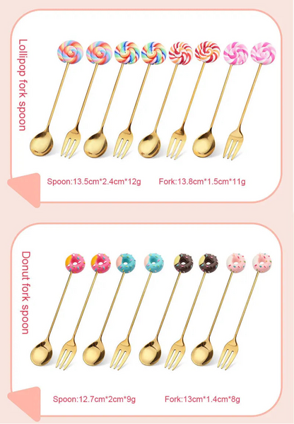 Artisan Sweet Treat Spoons Rainbow Dessert Fork & Spoon Gift Set