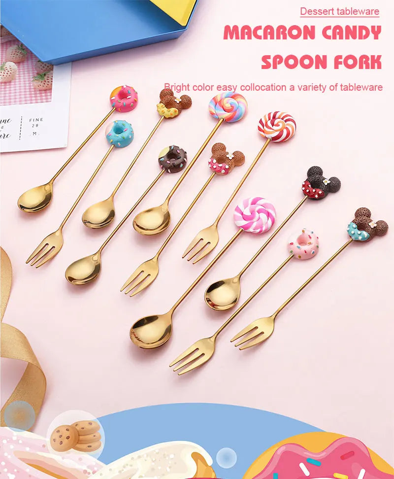 Artisan Sweet Treat Spoons Rainbow Dessert Fork & Spoon Gift Set