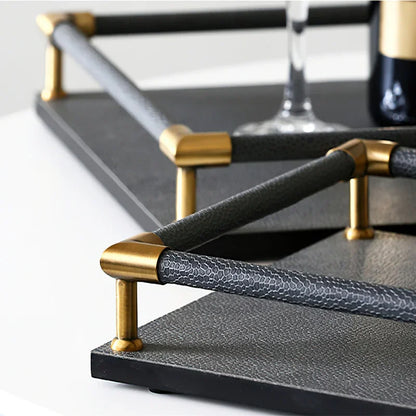 FjordForm  Nordic Leather Handle Tray for Serving  & Home Organisation