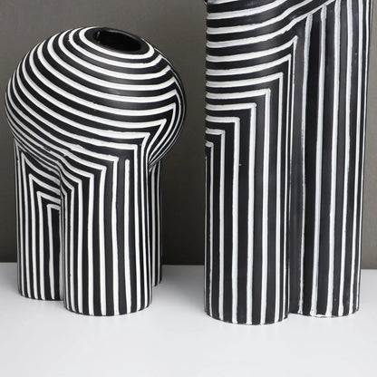 Monochrome Muse Striped Abstract Resin Vase