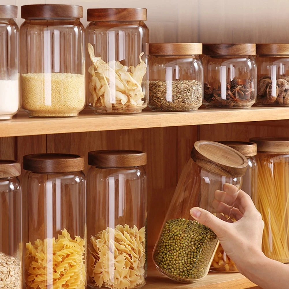 Glass Storage Jar with Airtight Wooden Lid