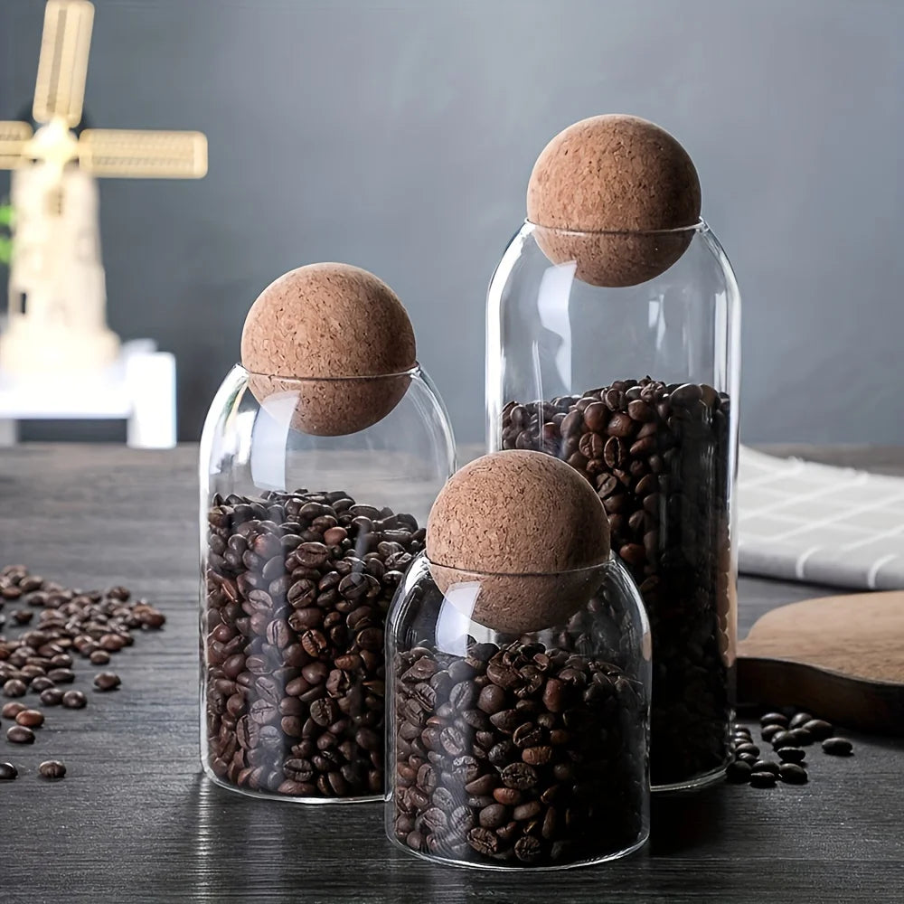 Orbica Trio – Decorative Glass Jar Set with Round Cork Tops