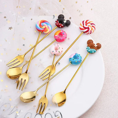Artisan Sweet Treat Spoons Rainbow Dessert Fork & Spoon Gift Set