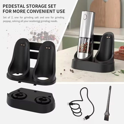 Luxe Electric Seasoning Set – Sleek Salt & Pepper Grinders with Charging Base