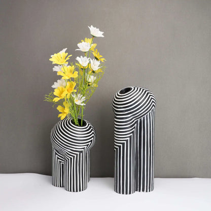 Monochrome Muse Striped Abstract Resin Vase