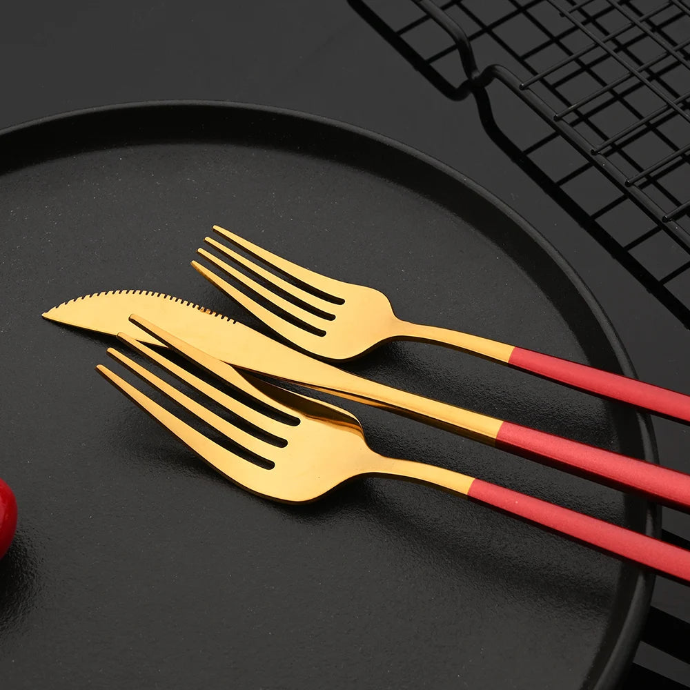 LuxeTone 30 Piece Colourful Stainless Steel Cutlery Set