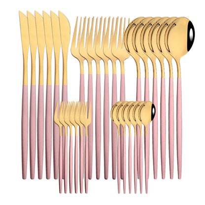 LuxeTone 30 Piece Colourful Stainless Steel Cutlery Set