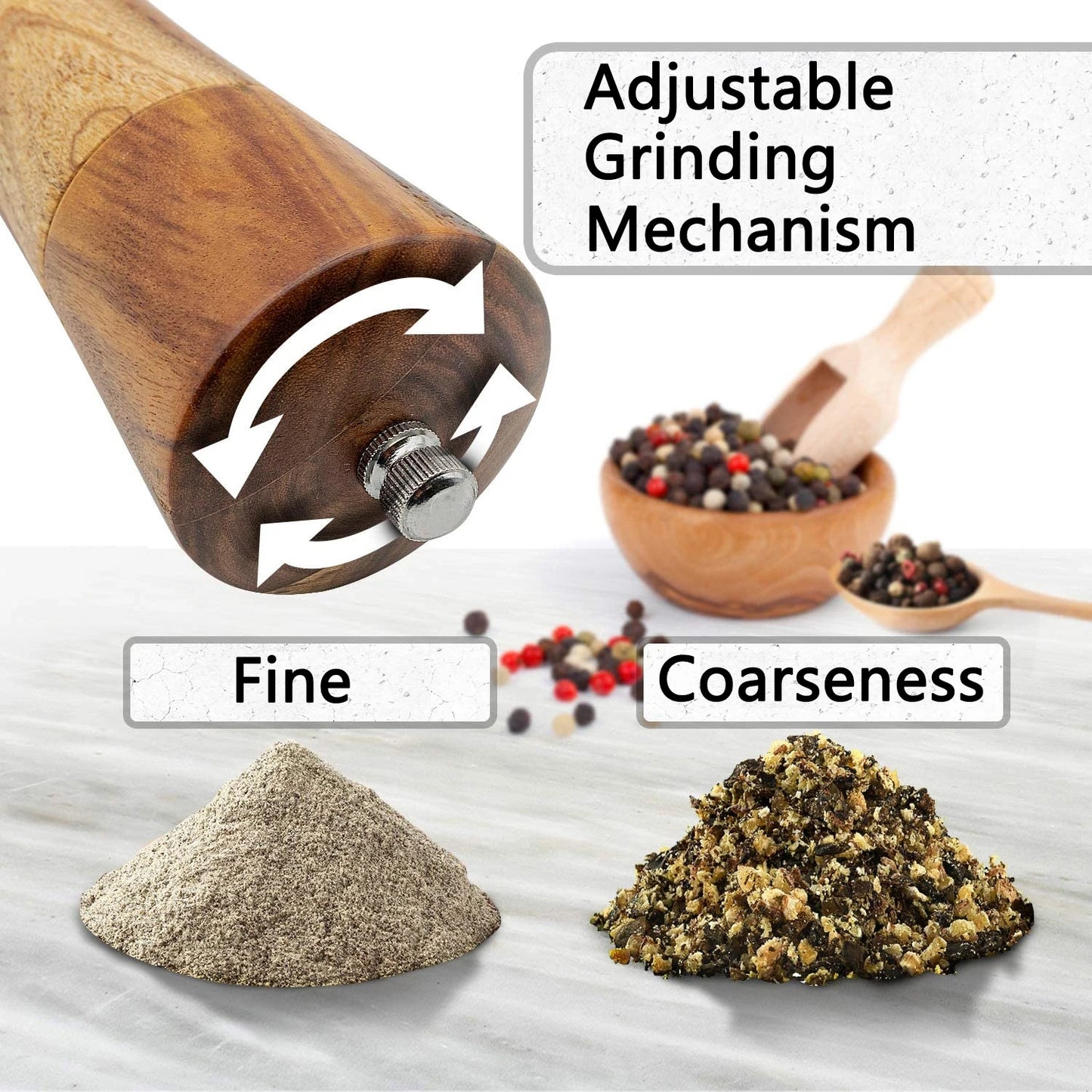 AcaciaSpice  Adjustable Wooden Salt & Pepper Mill