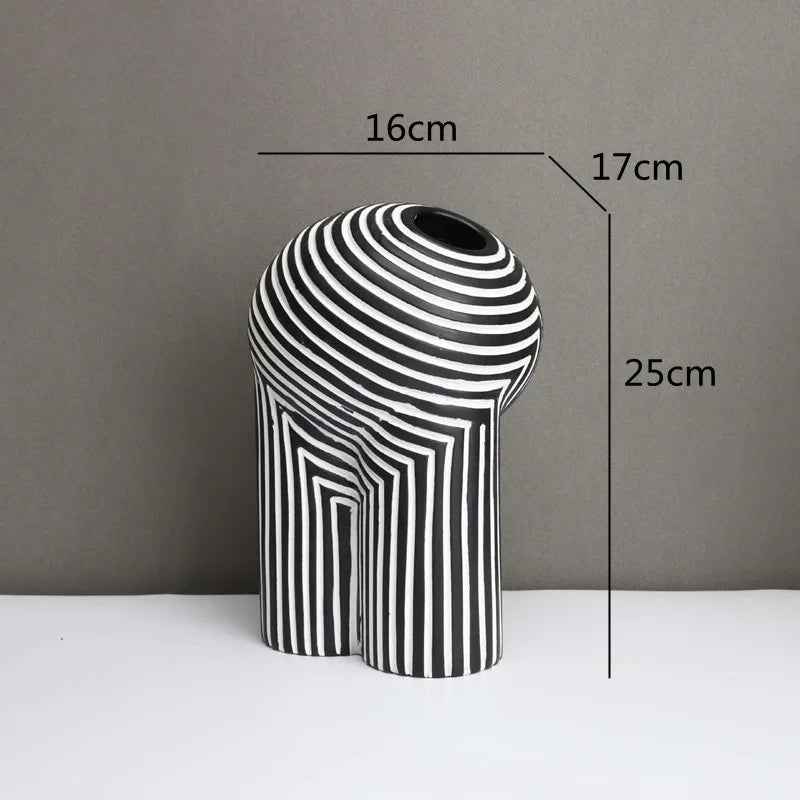 Monochrome Muse Striped Abstract Resin Vase