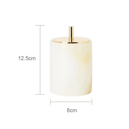 SereneStone Collection Natural White Onyx Marble Bathroom Set items with Gold and Silver Accents