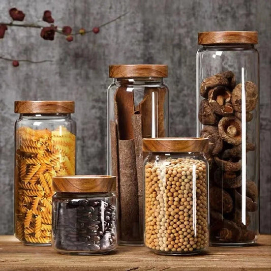 Glass Storage Jar with Airtight Wooden Lid