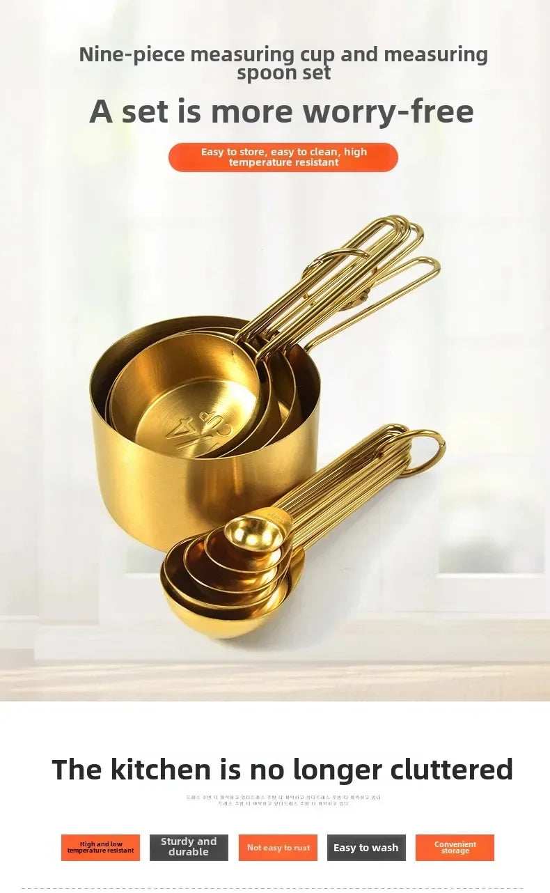 Golden Measure Premium Stainless Steel Cups & Spoons Set