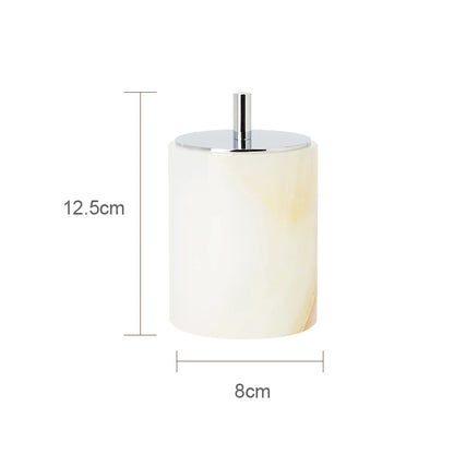 SereneStone Collection Natural White Onyx Marble Bathroom Set items with Gold and Silver Accents