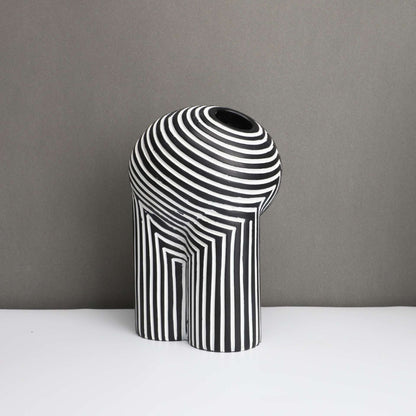 Monochrome Muse Striped Abstract Resin Vase