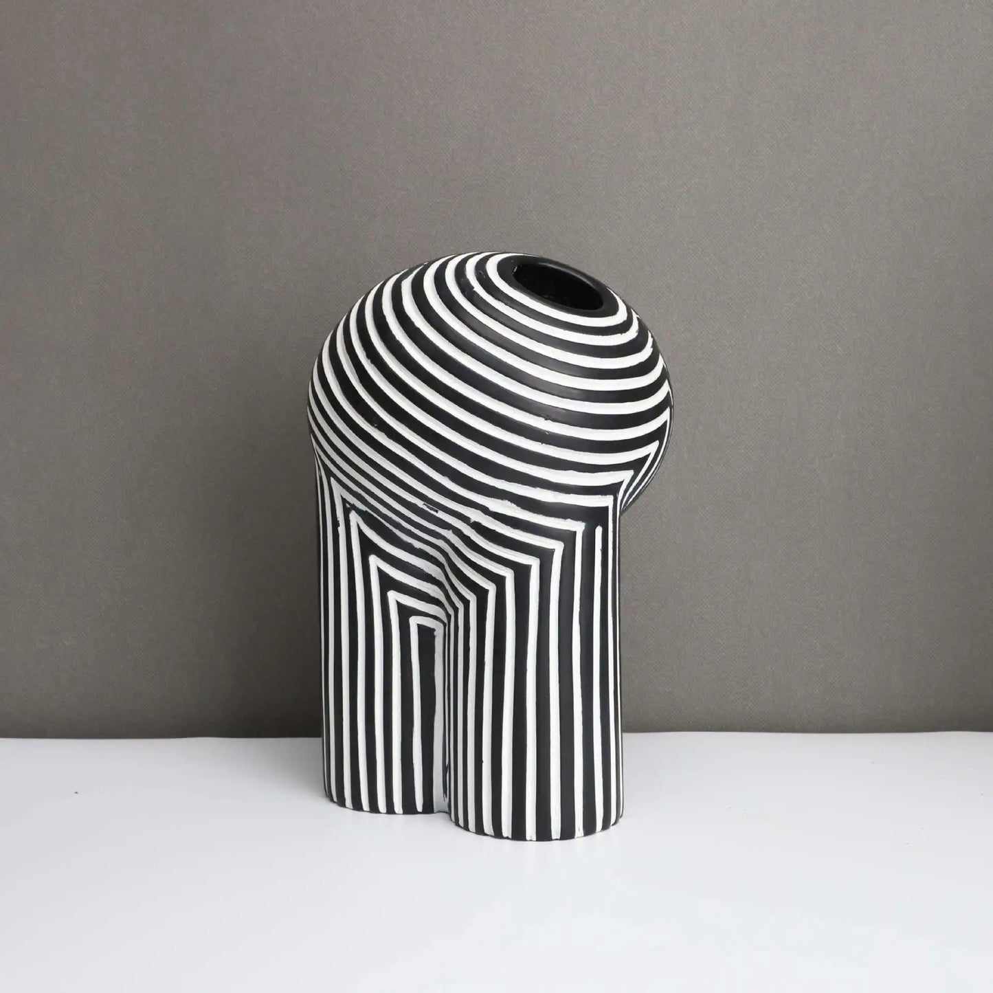 Monochrome Muse Striped Abstract Resin Vase