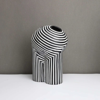 Monochrome Muse Striped Abstract Resin Vase