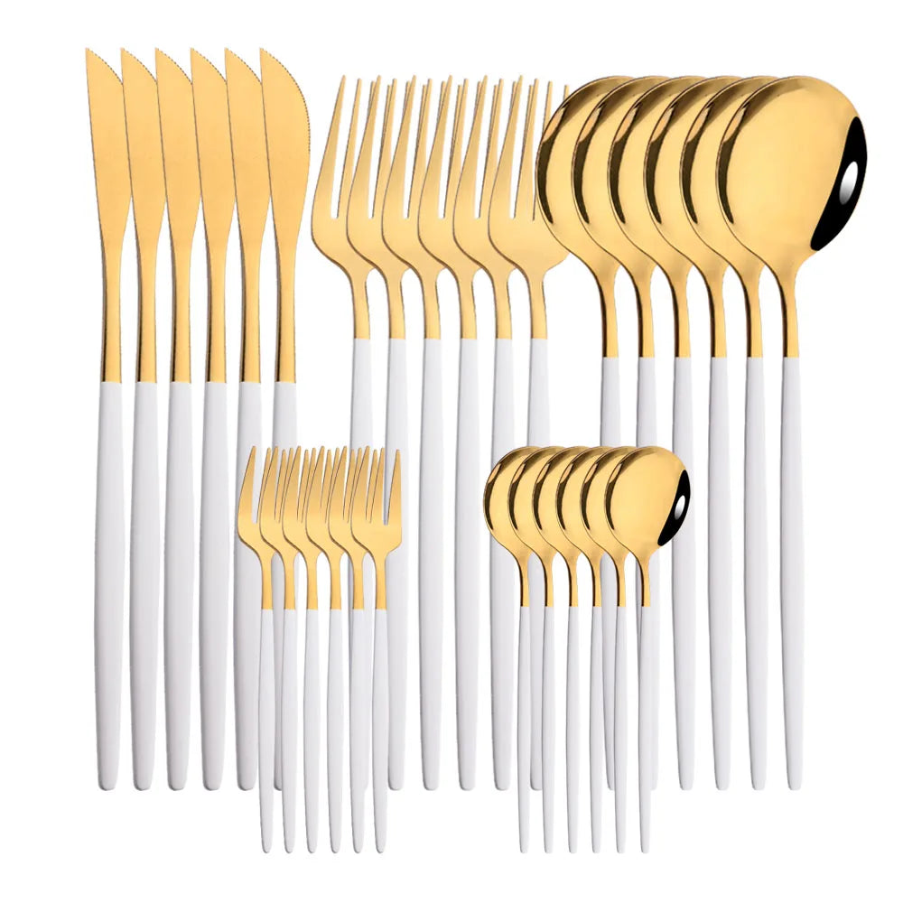 LuxeTone 30 Piece Colourful Stainless Steel Cutlery Set