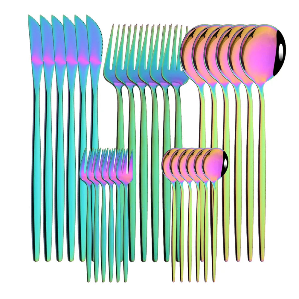LuxeTone 30 Piece Colourful Stainless Steel Cutlery Set