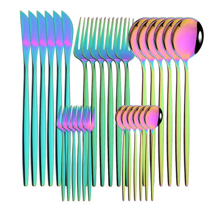 LuxeTone 30 Piece Colourful Stainless Steel Cutlery Set
