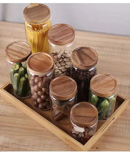 Glass Storage Jar with Airtight Wooden Lid