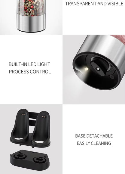 Luxe Electric Seasoning Set – Sleek Salt & Pepper Grinders with Charging Base