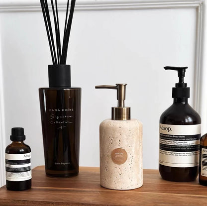 SoleilStone Natural Travertine Soap & Lotion Dispenser with Gold Pump