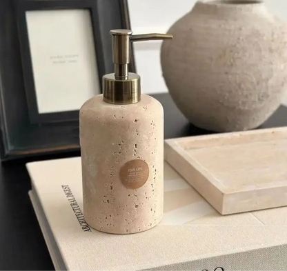 SoleilStone Natural Travertine Soap & Lotion Dispenser with Gold Pump