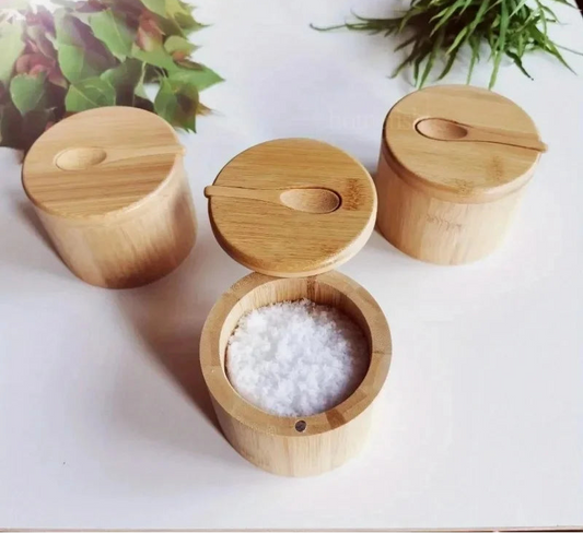 Bamboo Condiment Bowl & Storage Pot with magnetic Lid
