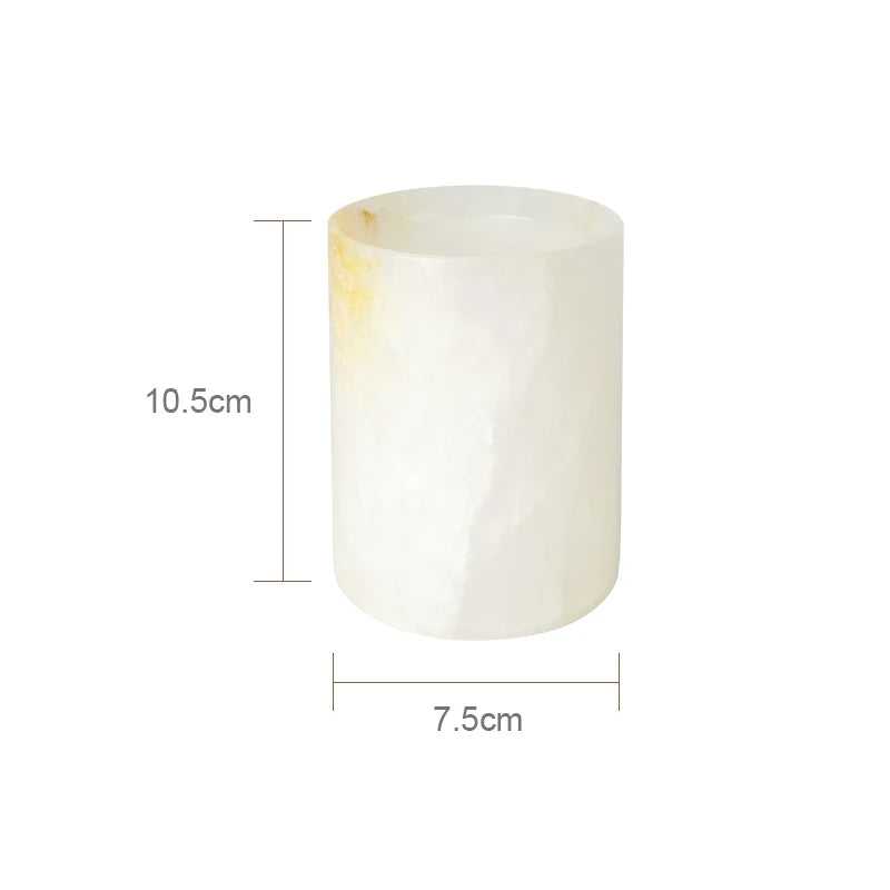SereneStone Collection Natural White Onyx Marble Bathroom Set items with Gold and Silver Accents
