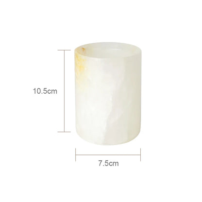 SereneStone Collection Natural White Onyx Marble Bathroom Set items with Gold and Silver Accents