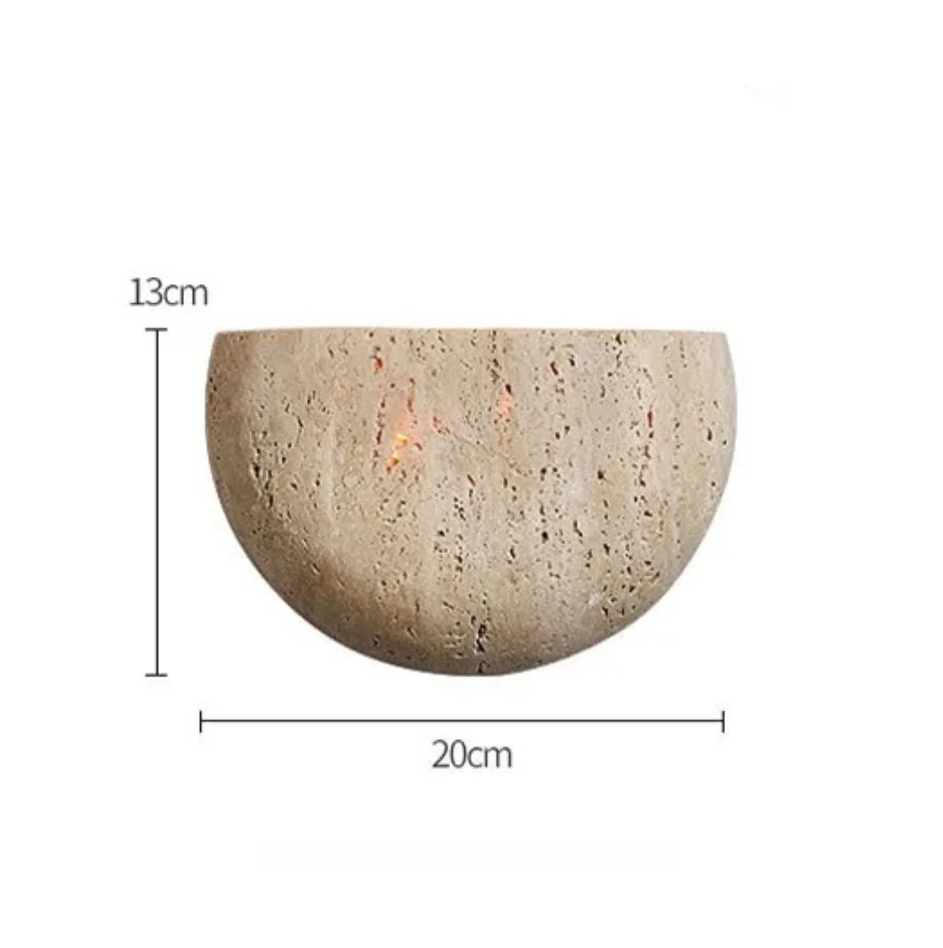 Ceramic wall light with dimensions on a white background